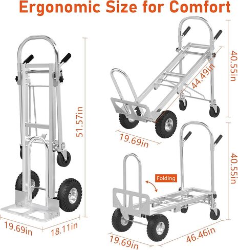 Folding Hand Truck Dolly Cart with 4 Wheels & 2 Elastic Ropes, Foldable Dolly Lightweight Portable Moving Dolly Cart for Luggage, Travel, Shopping in Saudi Arabia