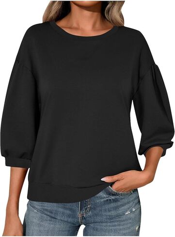 3/4 كم بلوزات للنساء كبيرة الحجم قطرة الكتف Crewneck البلوز القمم عادية فضفاض منقوشة تجريب الصالة الرياضية قمصان in Saudi Arabia
