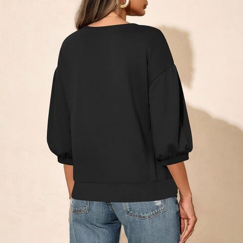 3/4 كم بلوزات للنساء كبيرة الحجم قطرة الكتف Crewneck البلوز القمم عادية فضفاض منقوشة تجريب الصالة الرياضية قمصان in Saudi Arabia