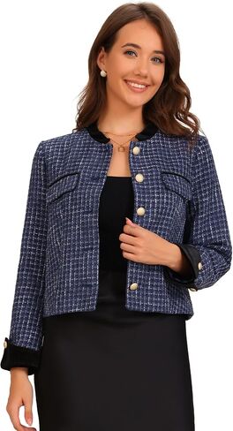 Allegra K Women's Tweed Blazer Vintage Button Winter Fall Work Office Short Jacket Coat in Saudi Arabia