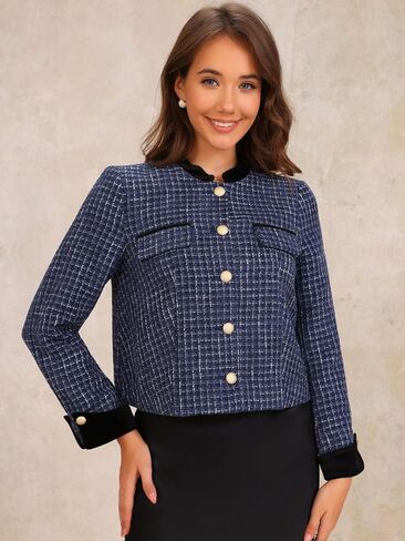 Allegra K Women's Tweed Blazer Vintage Button Winter Fall Work Office Short Jacket Coat in Saudi Arabia