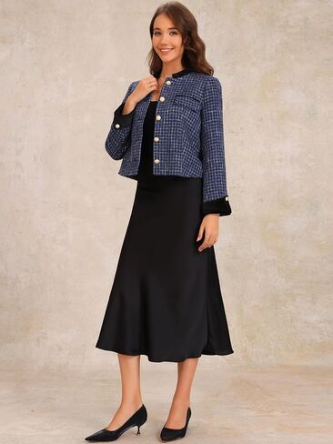 Allegra K Women's Tweed Blazer Vintage Button Winter Fall Work Office Short Jacket Coat in Saudi Arabia
