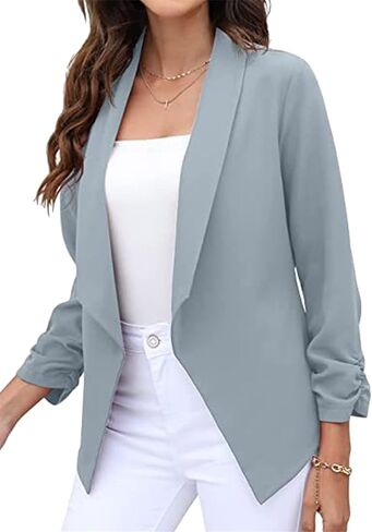 BOFETA Women's Blazer Open Front Cardigan 3/4 Sleeve Fitted Jacket Casual Office Cropped Blazer in Kuwait