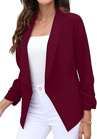 BOFETA Women's Blazer Open Front Cardigan 3/4 Sleeve Fitted Jacket Casual Office Cropped Blazer in Kuwait