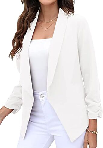BOFETA Women's Blazer Open Front Cardigan 3/4 Sleeve Fitted Jacket Casual Office Cropped Blazer in Kuwait