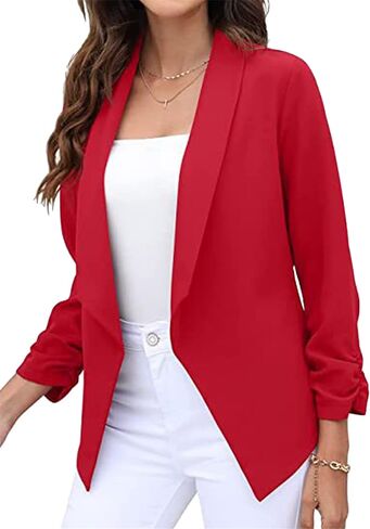 BOFETA Women's Blazer Open Front Cardigan 3/4 Sleeve Fitted Jacket Casual Office Cropped Blazer in Kuwait