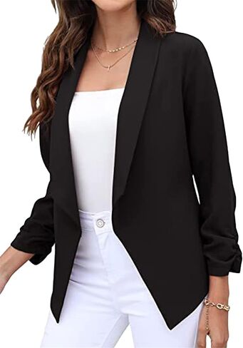 BOFETA Women's Blazer Open Front Cardigan 3/4 Sleeve Fitted Jacket Casual Office Cropped Blazer in Kuwait