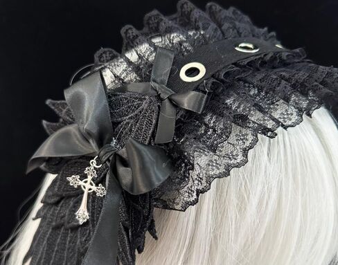 Lolita Headband Cross Black Bow for Women Wing Hair Accessory Gothic Headpieces (Black) in Kuwait