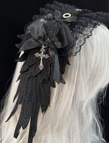 Lolita Headband Cross Black Bow for Women Wing Hair Accessory Gothic Headpieces (Black) in Kuwait