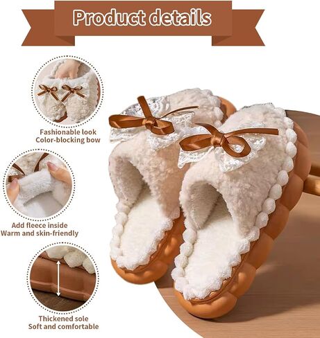 Bow Slippers House Slippers For Women Men House Shoes Memory Foam Plush Bedroom Indoor Outdoor Shoes in Saudi Arabia