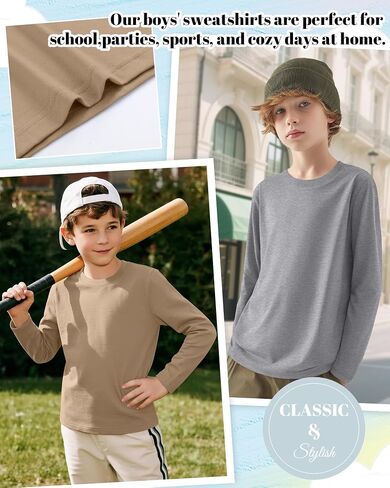 4 Pack Boy's Long Sleeve Shirts, Crew Neck Soft Tops Toddler Kids Basic Tees 3T-16 Years in Saudi Arabia