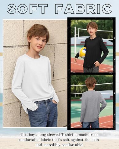 4 Pack Boy's Long Sleeve Shirts, Crew Neck Soft Tops Toddler Kids Basic Tees 3T-16 Years in Saudi Arabia