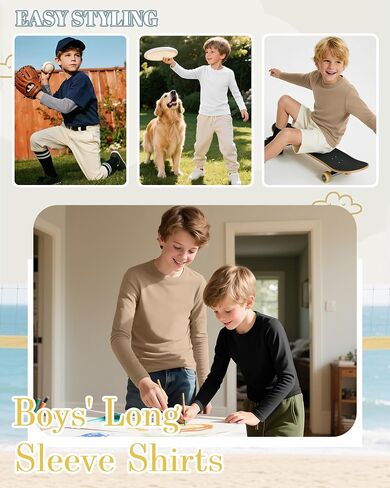 4 Pack Boy's Long Sleeve Shirts, Crew Neck Soft Tops Toddler Kids Basic Tees 3T-16 Years in Saudi Arabia