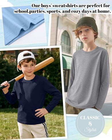 4 Pack Boy's Long Sleeve Shirts, Crew Neck Soft Tops Toddler Kids Basic Tees 3T-16 Years in Saudi Arabia