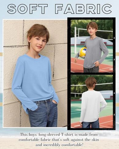4 Pack Boy's Long Sleeve Shirts, Crew Neck Soft Tops Toddler Kids Basic Tees 3T-16 Years in Saudi Arabia