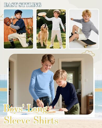 4 Pack Boy's Long Sleeve Shirts, Crew Neck Soft Tops Toddler Kids Basic Tees 3T-16 Years in Saudi Arabia