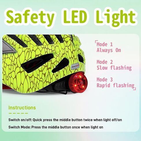 خوذة دراجة للأطفال الصغار من KINGBIKE مع ضوء LED Colrfull، قابلة للتعديل ومتعددة الرياضات للدراجة والسكوتر، تناسب 48-52 سم من الأطفال الصغار إلى الأطفال in Kuwait