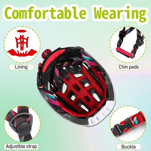 خوذة دراجة للأطفال الصغار من KINGBIKE مع ضوء LED Colrfull، قابلة للتعديل ومتعددة الرياضات للدراجة والسكوتر، تناسب 48-52 سم من الأطفال الصغار إلى الأطفال in Kuwait