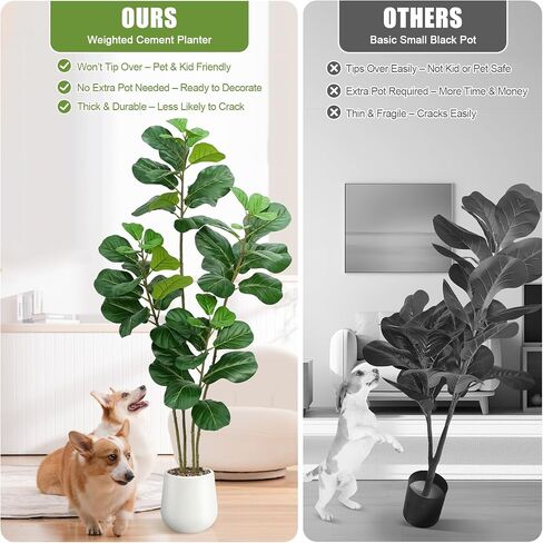 Artificial Fiddle Leaf Fig Tree with White Planter,6ft Tall Fake Plants with 4 Trunk,Faux Fig Trees Floor Plant in Pot,Fake Ficus Lyrata Trees for Indoor Living Room Bedroom Office Housewarming Gift in Saudi Arabia