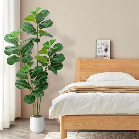 Artificial Fiddle Leaf Fig Tree with White Planter,6ft Tall Fake Plants with 4 Trunk,Faux Fig Trees Floor Plant in Pot,Fake Ficus Lyrata Trees for Indoor Living Room Bedroom Office Housewarming Gift in Saudi Arabia