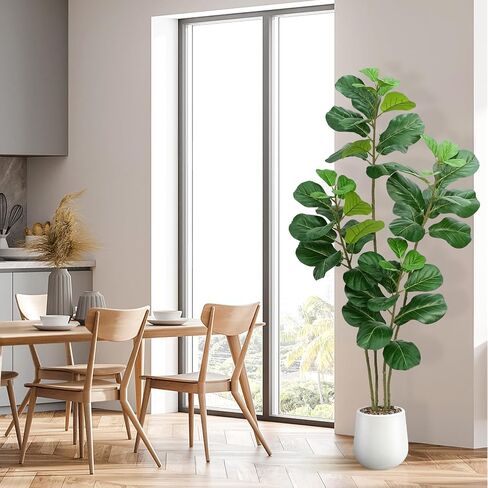 Artificial Fiddle Leaf Fig Tree with White Planter,6ft Tall Fake Plants with 4 Trunk,Faux Fig Trees Floor Plant in Pot,Fake Ficus Lyrata Trees for Indoor Living Room Bedroom Office Housewarming Gift in Saudi Arabia