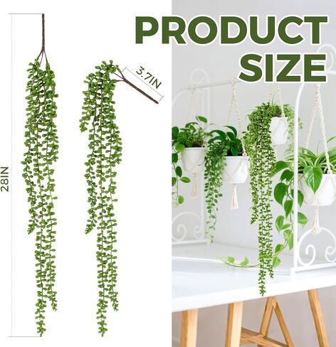 Fake Hanging Plants Artificial Decor - 3PCS String of Pearls Plant Artificial Hanging Plants Fake Succulents Vines for Bedroom Greenery Backdrop Outdoor Wall Decor Balcony Porch Home Decor28 in Saudi Arabia