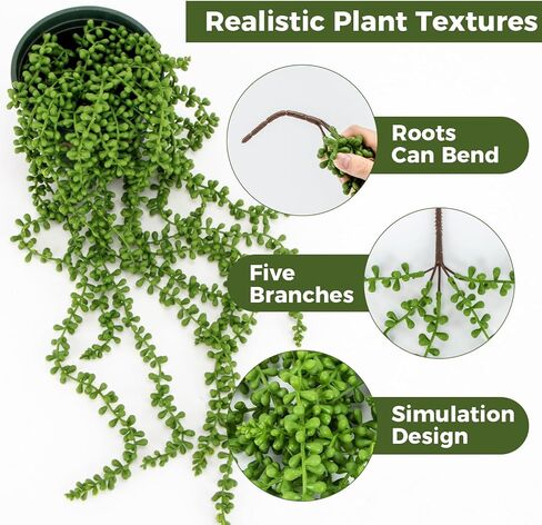 Fake Hanging Plants Artificial Decor - 3PCS String of Pearls Plant Artificial Hanging Plants Fake Succulents Vines for Bedroom Greenery Backdrop Outdoor Wall Decor Balcony Porch Home Decor28 in Saudi Arabia