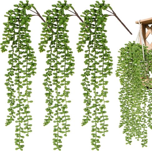 Fake Hanging Plants Artificial Decor - 3PCS String of Pearls Plant Artificial Hanging Plants Fake Succulents Vines for Bedroom Greenery Backdrop Outdoor Wall Decor Balcony Porch Home Decor28 in Saudi Arabia