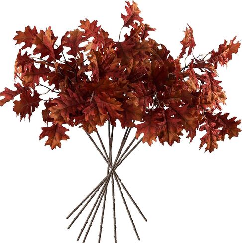 MISSPIN Artificial Fall Oak Tree Leaves Stems 8 PCS, Fall Decorations for Indoor Outdoor Halloween Thanksgiving Farmhouse Arrangement Decorations for Front Door Wedding Centerpieces in Autumn in Kuwait