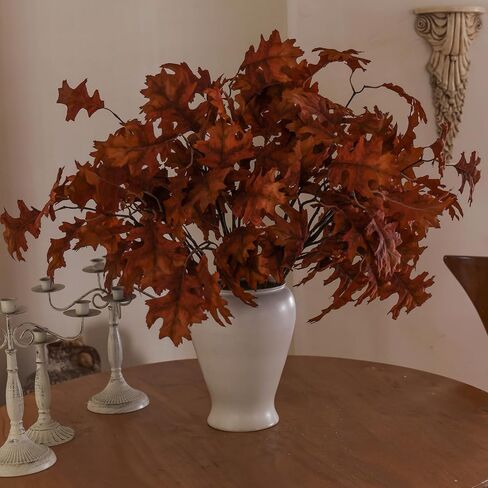 MISSPIN Artificial Fall Oak Tree Leaves Stems 8 PCS, Fall Decorations for Indoor Outdoor Halloween Thanksgiving Farmhouse Arrangement Decorations for Front Door Wedding Centerpieces in Autumn in Kuwait