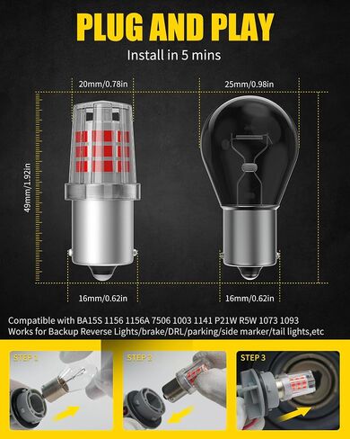 AILEO 1157 LED لمبة أصفر كهرماني، فائقة السطوع 12 فولت BAY15D 2057 2357 7528 مصابيح LED لإشارة الانعطاف للوامض الأمامي والخلفي، الفرامل، الذيل، أضواء وقوف السيارات، للسيارة، RV، مقطورة، قارب، حزمة من 4 in Kuwait