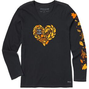 Life is Good Women's Crusher Tee, Long Sleeve Cotton Graphic T-Shirts, Fall Leafy Heart in Saudi Arabia