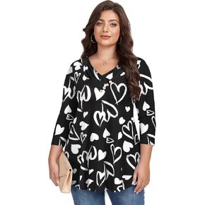 LARACE Plus Size 3/4 Sleeve Womens Tops for Fall Spring, Casual Flowy Women's V-Neck Shirts Tunic Top to Wear with Leggings in Kuwait