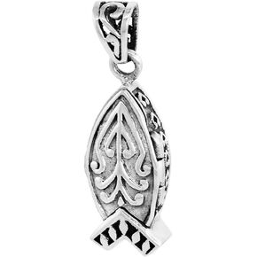 قلادة على شكل صندوق صلاة من الفضة الإسترليني بتصميم سمكة مسيحية Ichthus مقاس 7/8 بوصة مع سلسلة رولو 2 مم in Saudi Arabia