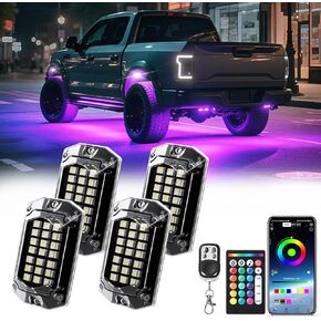 8 قرون زاوية كاملة RGBW LED أضواء الصخور لشاحنة ATV UTV RZR SXS Jeeps Van RV الطرق الوعرة، طقم نيون متعدد الألوان مقاوم للماء مع وظيفة التحكم عن بعد APP/RF والفرامل الحمراء، 12 فولت أضواء سفلية بيضاء نقية in Saudi Arabia