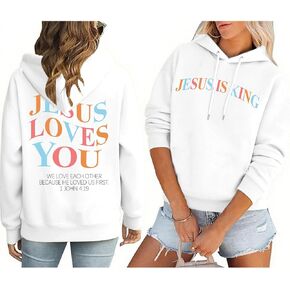 Christian Hoodies Faith Over Fear Hoodie Women Religious Graphic Letter Print Pullover Y2k Trendy Oversized Fall Tops in Saudi Arabia