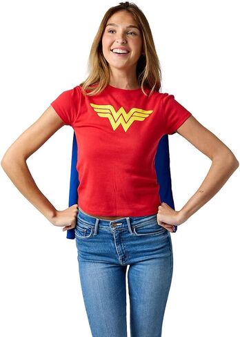 DC Comics Wonder Woman Junior's Red Crew Neck Short Sleeve Caped Tee in Saudi Arabia