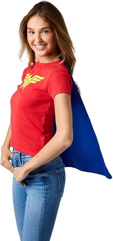 DC Comics Wonder Woman Junior's Red Crew Neck Short Sleeve Caped Tee in Saudi Arabia