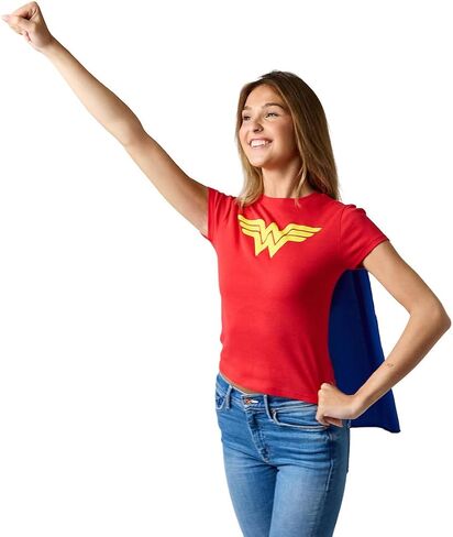 DC Comics Wonder Woman Junior's Red Crew Neck Short Sleeve Caped Tee in Saudi Arabia