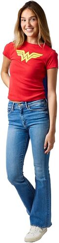 DC Comics Wonder Woman Junior's Red Crew Neck Short Sleeve Caped Tee in Saudi Arabia