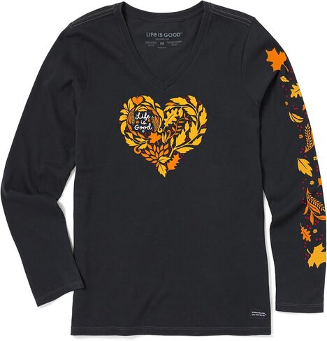 Life is Good Women's Crusher Tee, Long Sleeve Cotton Graphic T-Shirts, Fall Leafy Heart in Saudi Arabia