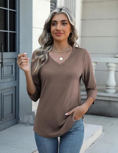 Zeagoo Women's T Shirts 3 Pack 3/4 Sleeve V Neck Basics Tees Casual Loose Fit Soft Fall Tops Outfits 2025 S-XXXL in Saudi Arabia