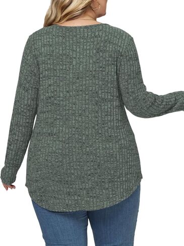 ROSRISS Plus-Size-Tops-for-Women Dressy Long Sleeve Shirts Casual V Neck Tunics Trendy Loose Ribbed Knit Pullover Sweaters in Saudi Arabia