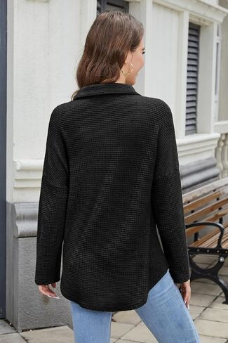 Women Waffle Knit Tops Long Sleeve Henley Shirts Womens Button-Up Casual V Neck Tunic Fall Pullover Sweater in Saudi Arabia