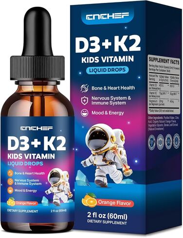 Vitamin D3 K2 Drops for Kids - Liquid Supplement with Magnesium for Calcium Absorption, Joint Health, Teeth & Heart - Non-GMO, Vegan, Orange, 2 Fl Oz - Kids Ages 4+ in Kuwait