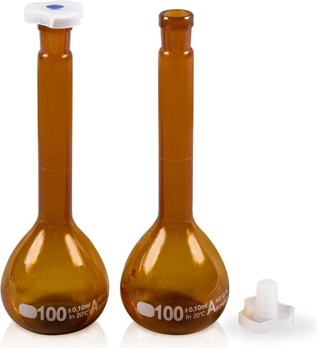 10ML Volumetric Flask Set|ASTM Class A 3.3 Borosilicate Glass|Polypropylene Stopper|White Graduation|for Analytical Chemistry Work|2PCS in Kuwait