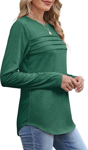 XIEERDUO Women's Pleated Tunic Tops Fall Long Sleeve Blouses Fashion Curved Hem Shirts Dressy Casual S-3XL in Saudi Arabia