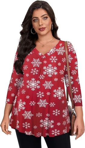 LARACE Plus Size 3/4 Sleeve Womens Tops for Fall Spring, Casual Women's V-Neck Shirts Tunic Top to Wear with Leggings in Kuwait