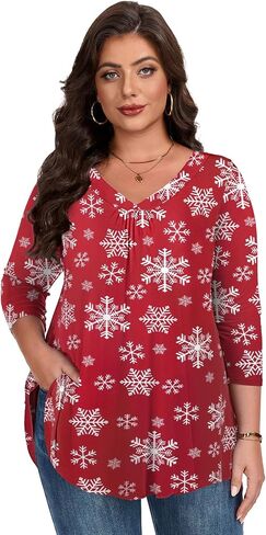 LARACE Plus Size 3/4 Sleeve Womens Tops for Fall Spring, Casual Women's V-Neck Shirts Tunic Top to Wear with Leggings in Kuwait