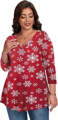 LARACE Plus Size 3/4 Sleeve Womens Tops for Fall Spring, Casual Women's V-Neck Shirts Tunic Top to Wear with Leggings in Kuwait